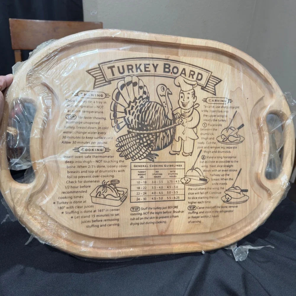Wooden Turkey Board Carving Platter with Cooking & Carving Instructions Oval